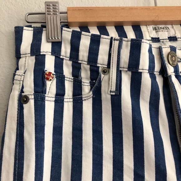 Hudson Jeans Skinny Jean in Blue & White Vertical Stripe Pattern Size 27 - Picture 5 of 12